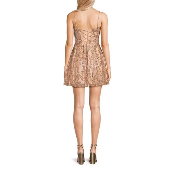 Blondie Nites Glitter Illusion Lace Corset Lace Up Back Dress ~ Juniors 5 - Picture 4 of 9